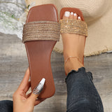 Women's Slippers with Open Toe and Rhinestone Detail