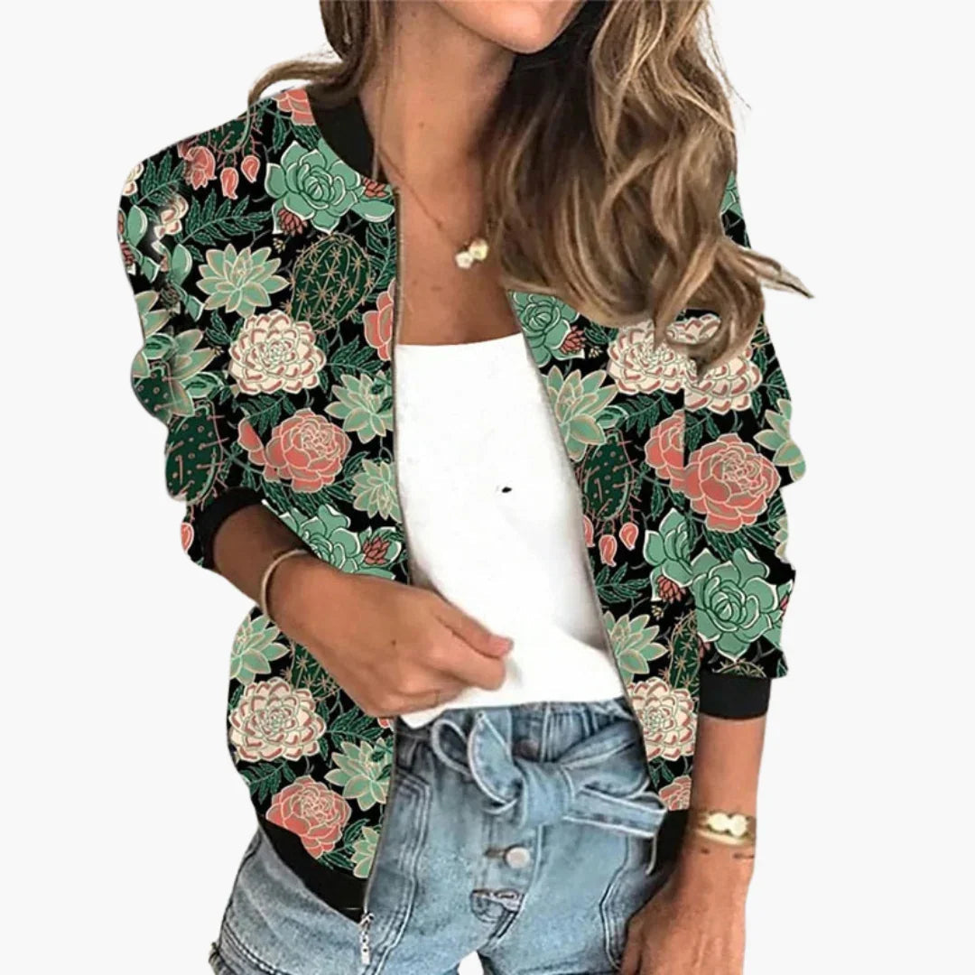 Bomber Jacket for Women - Light & Stylish with Floral Pattern