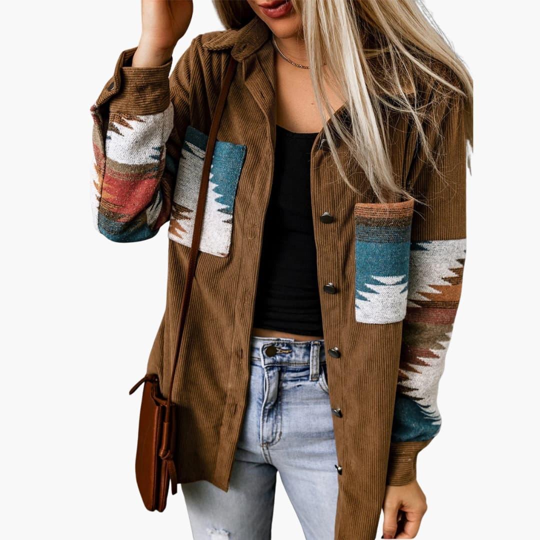 Women's Cord Jacket with Button Placket and Pockets