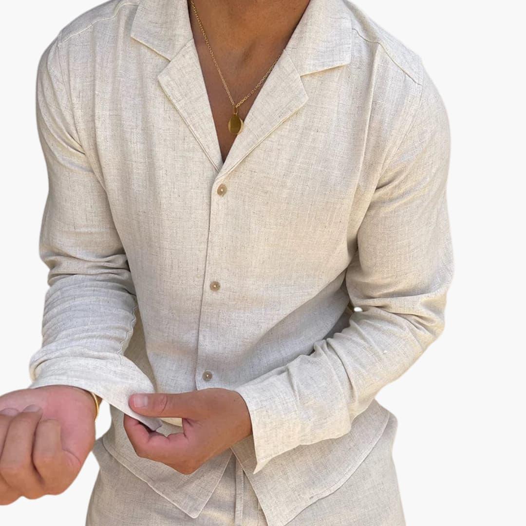 Men's Two-Piece Set with Long Sleeve Shirt and Pants for Spring Summer