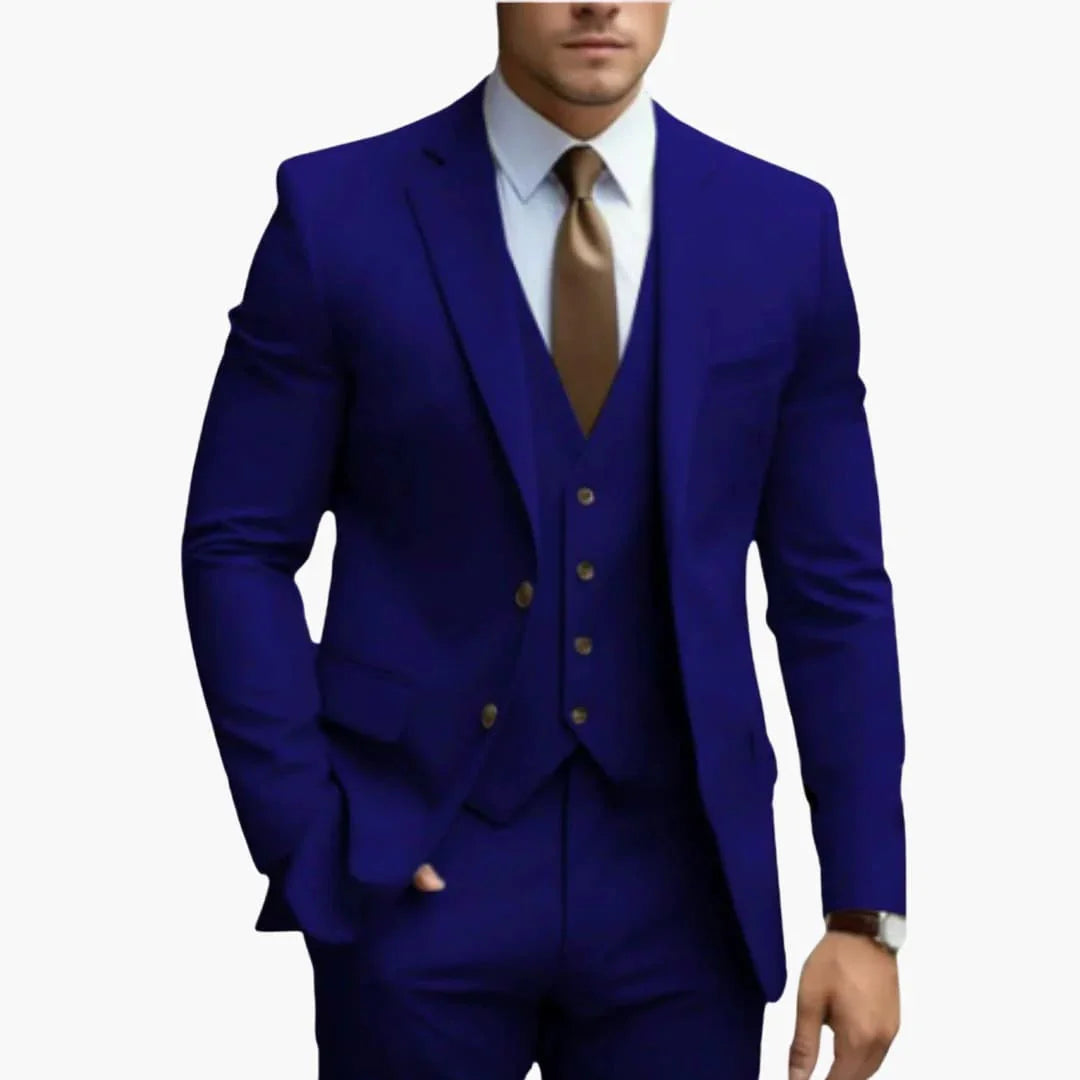 Three-Piece Men's Suit with Notched Lapel and Slim Pants