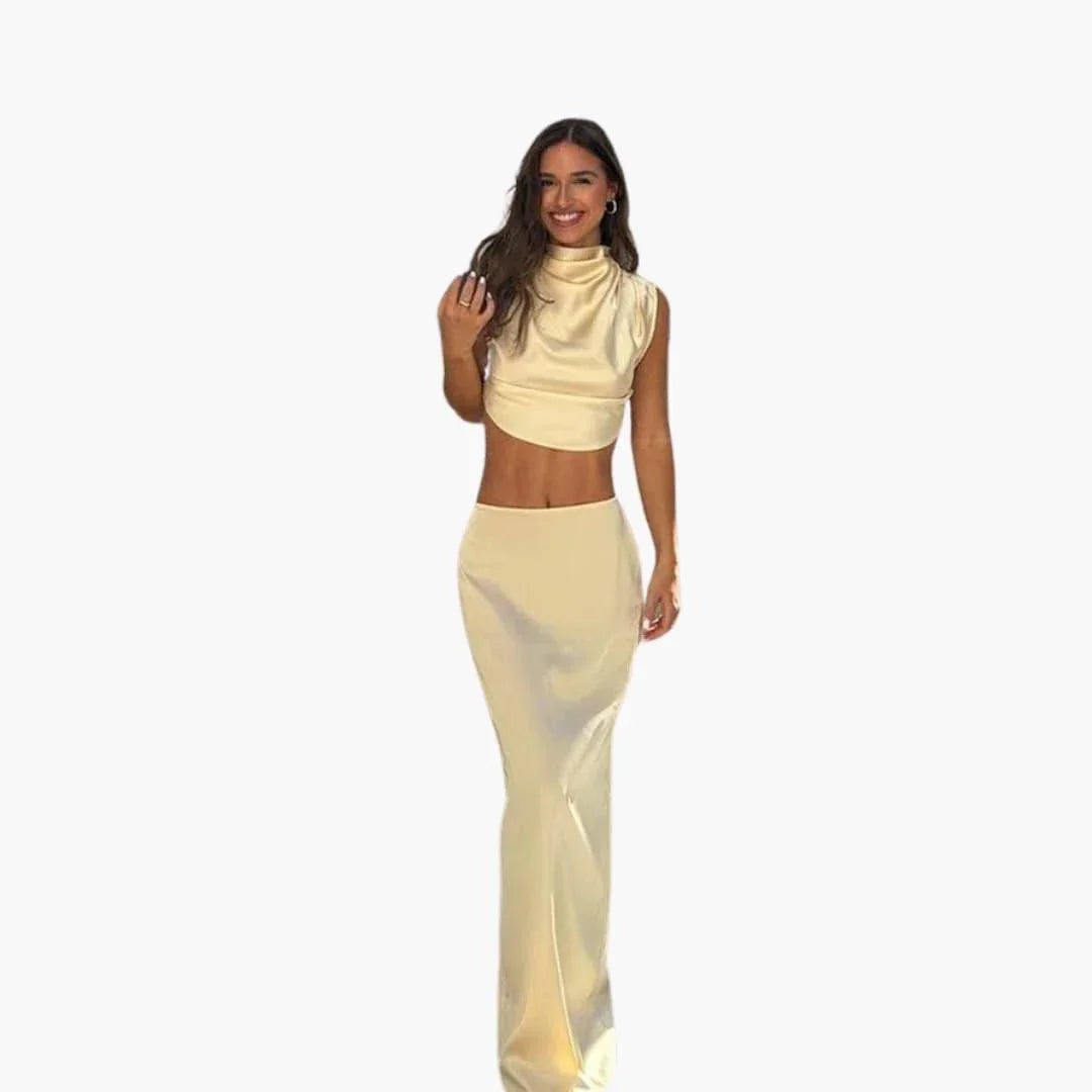 Elegant Satin Two-Piece Set for Women  Blouse & Pants