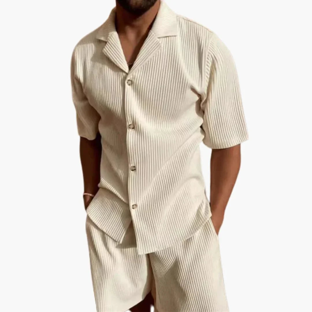 Men's Summer Set in Textured Fabric with Short-Sleeve Shirt