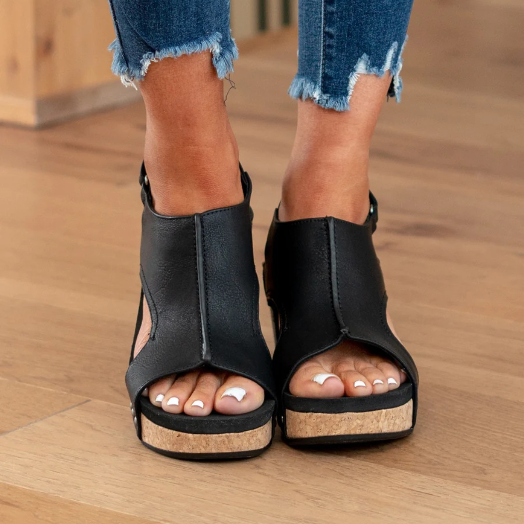 Womens Orthopedic Sandals with Wedge Sole and Elastic Straps