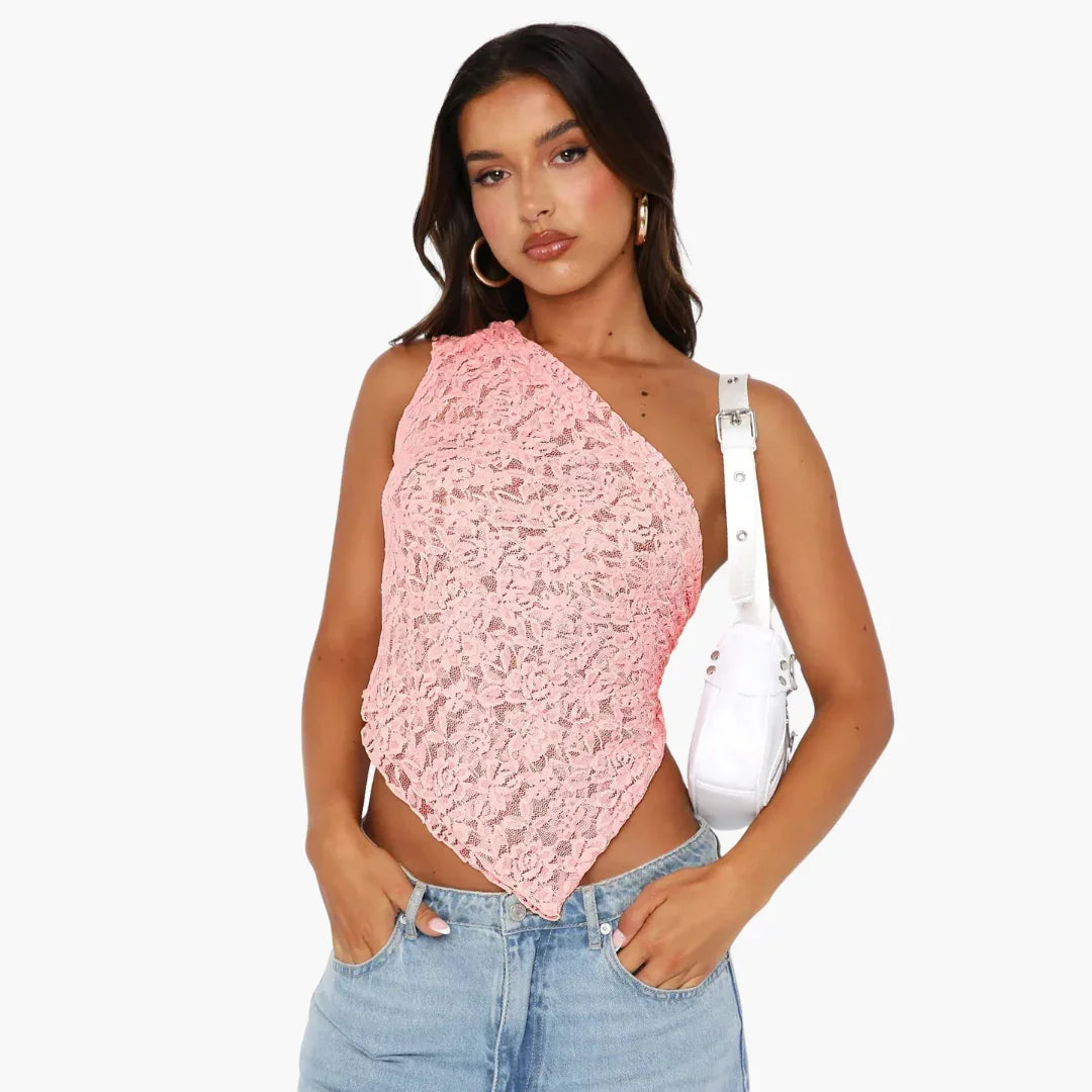 Bavane | Lace One Shoulder Top for Women  Asymmetrical Trend Look