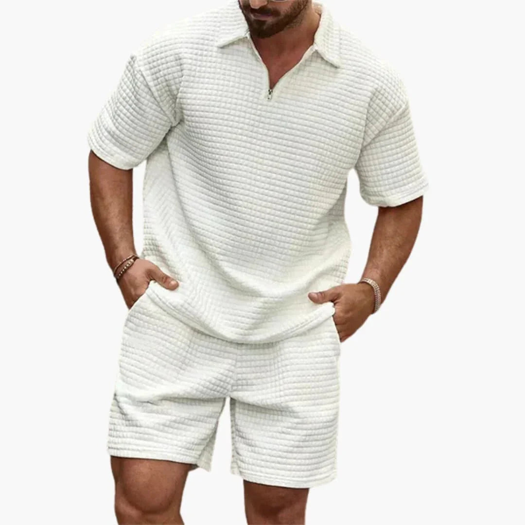 Men's Two-Piece Set with Quilted Texture and Half-Zip