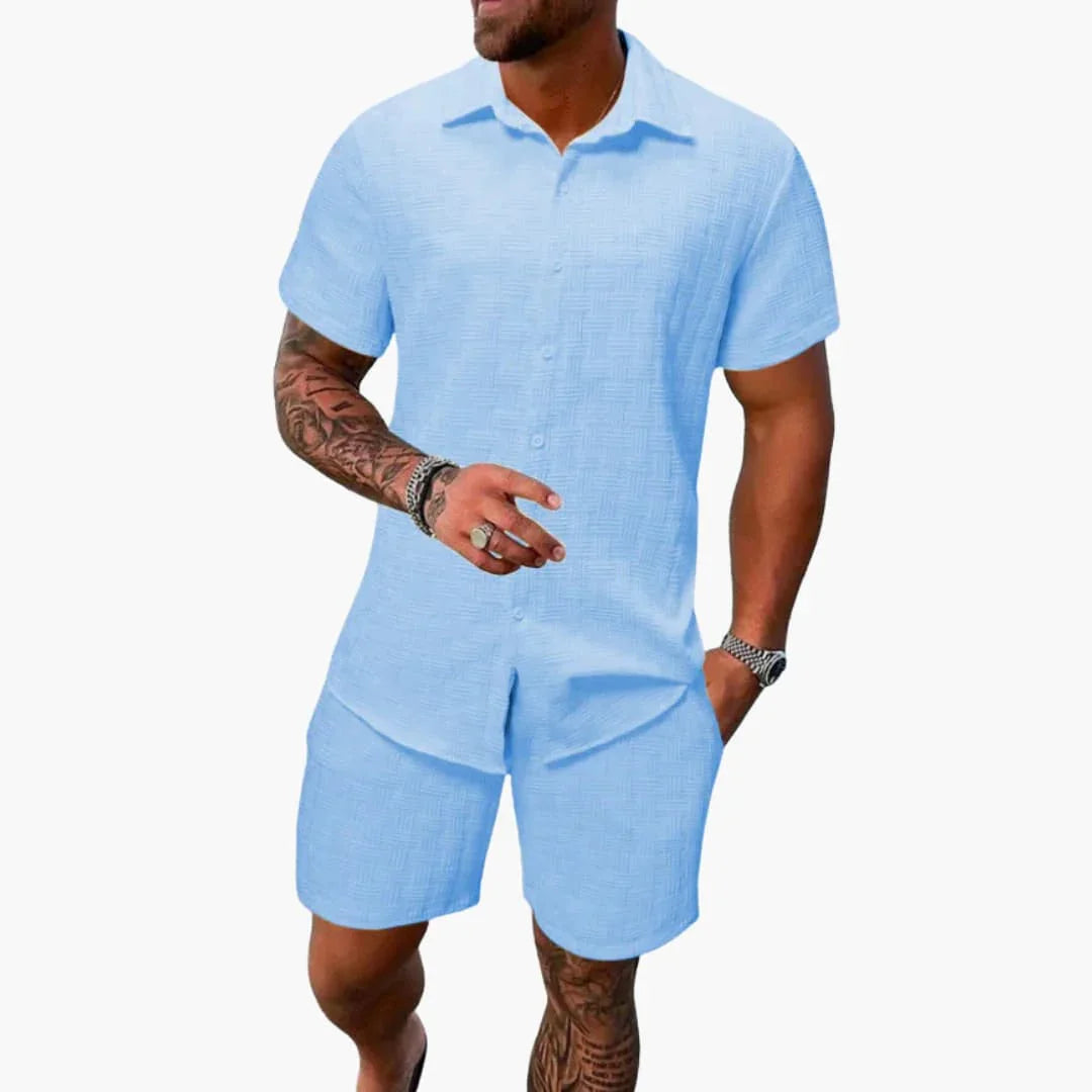 Men's Two-Piece Set Made of Cotton Blend with Jacquard Texture