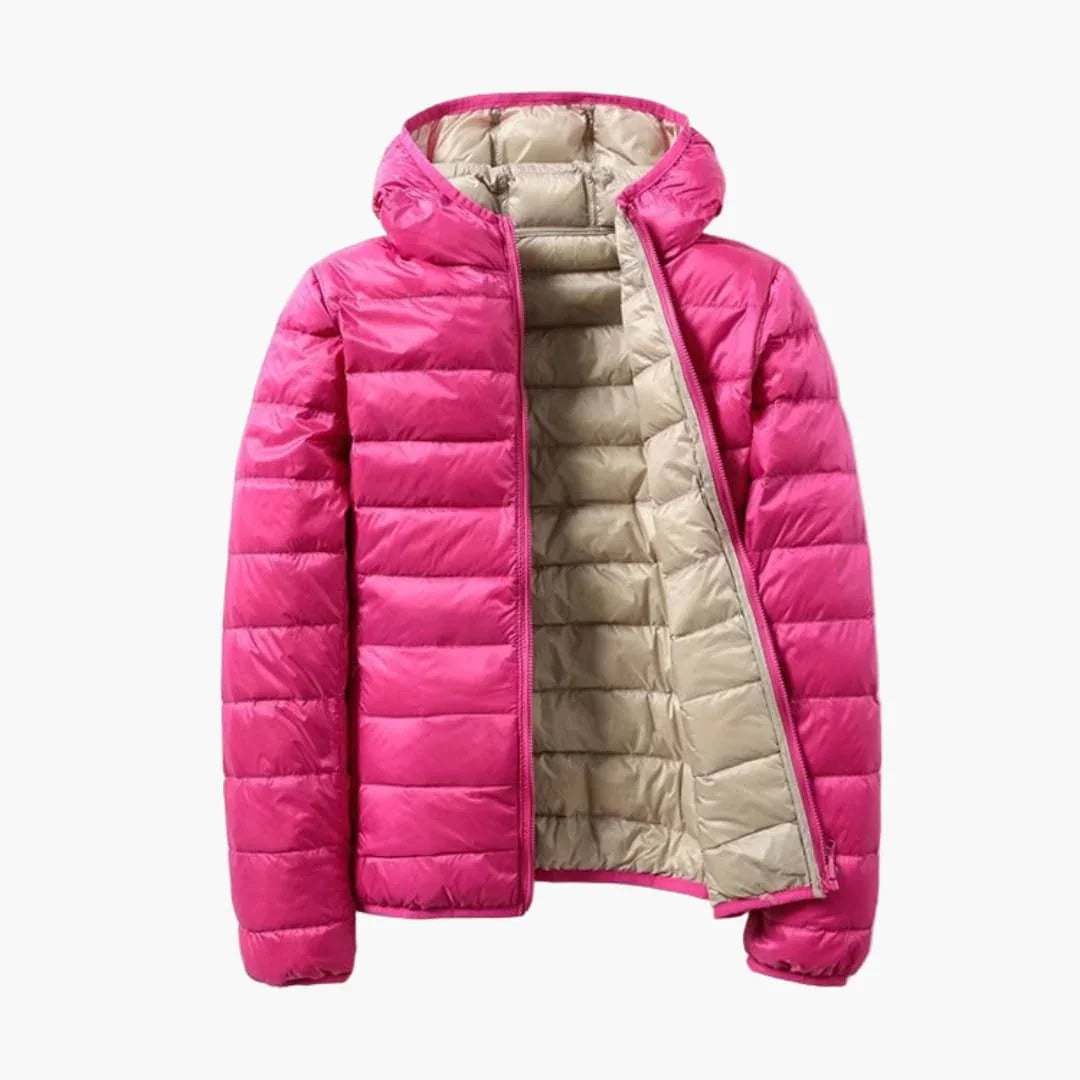Women's Padded Jacket with Hood and Reversible Function