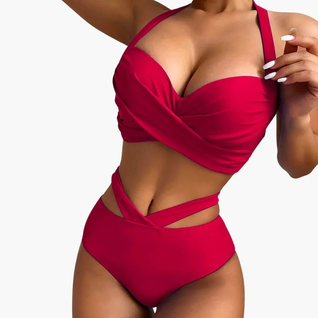 Two-Piece Women's Bikini with High Waist and Tummy Control