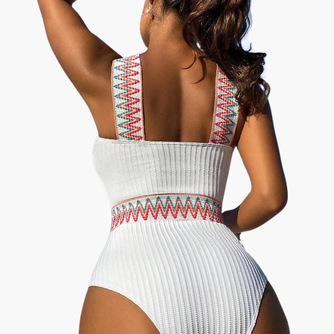 Elegant Women's Swimsuit - with Texture and Decorative Stripes