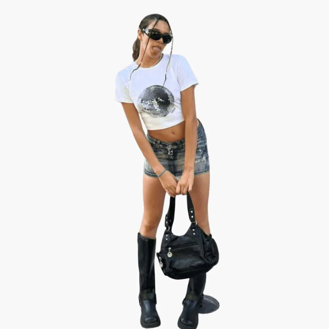 Women's Disco Print T-Shirt  Trendy & Casual for Everyday & Party