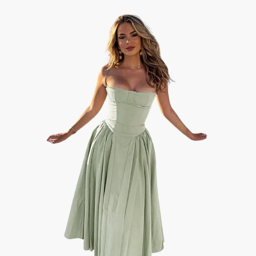 Bavane | Midi Dress for Women  Retro Corset Dress with Straps for Summer