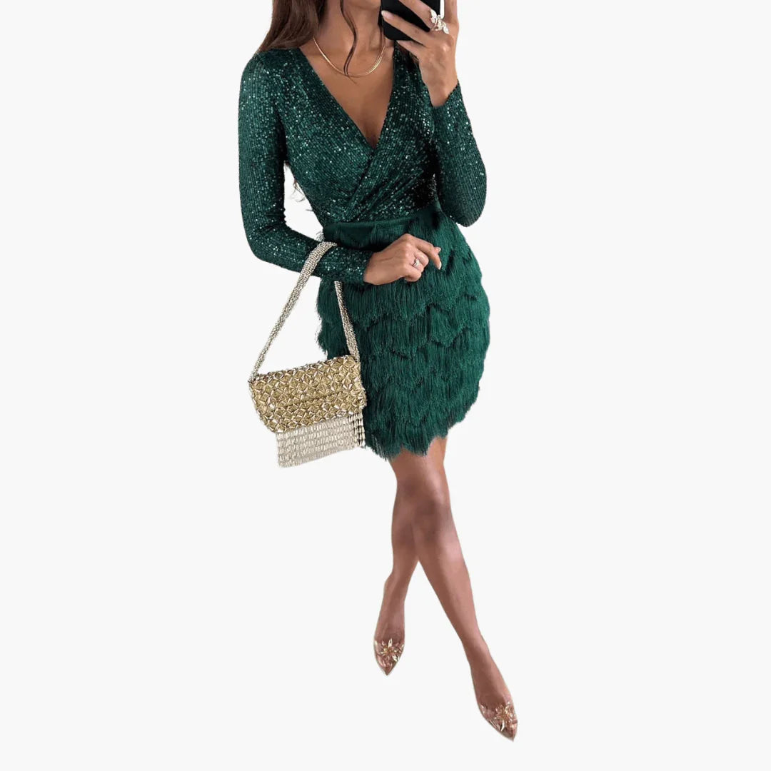Bavane | Glitter Dress for Women with Feathers  Elegant Party Dress