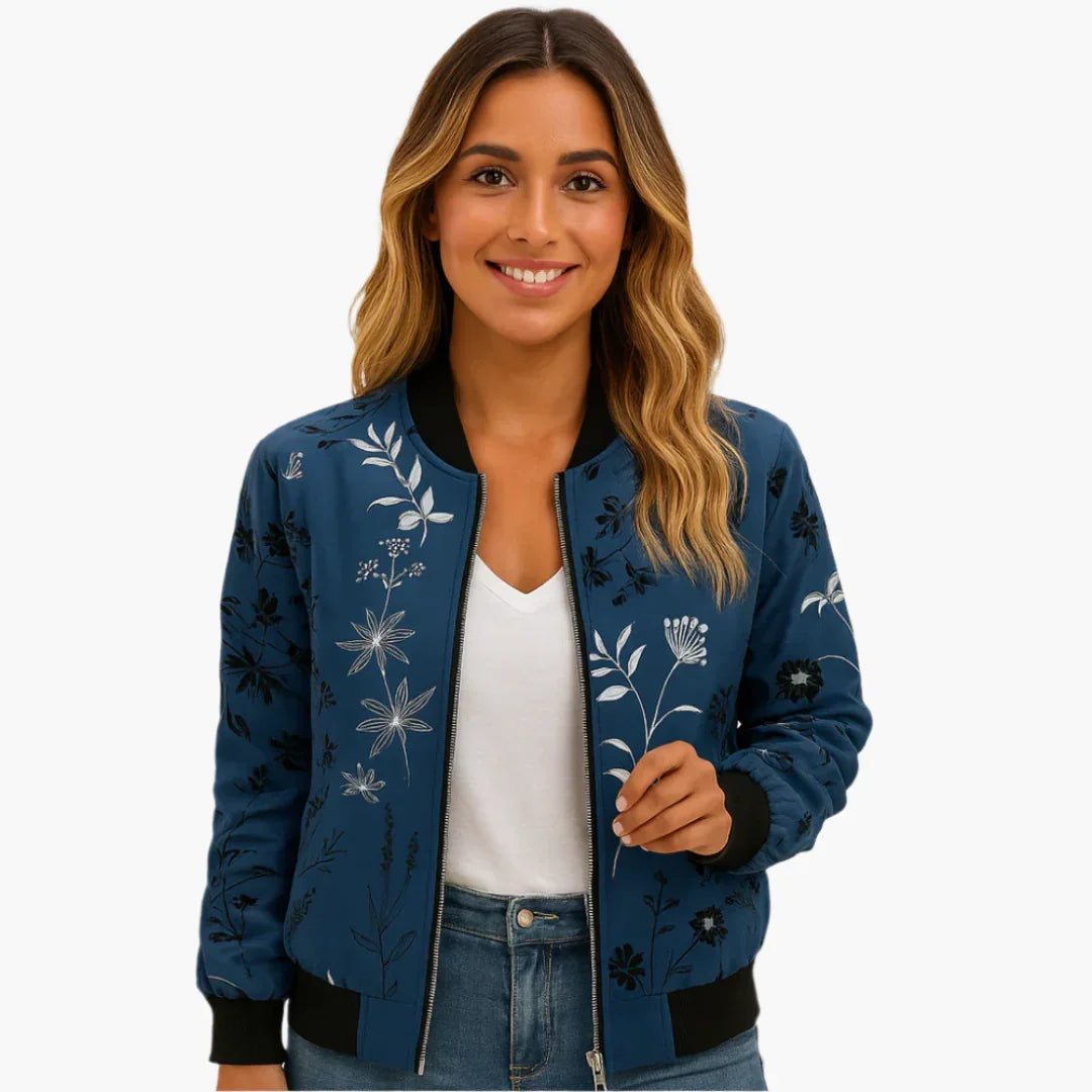Bavane | Women's Bomber Jacket with Front Zipper and Printed Surface