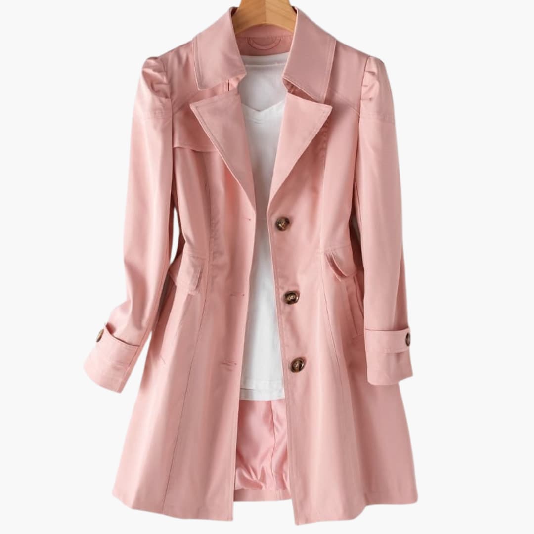 Women's Trench Coat with Double-Breasted Closure and Adjustable Waist