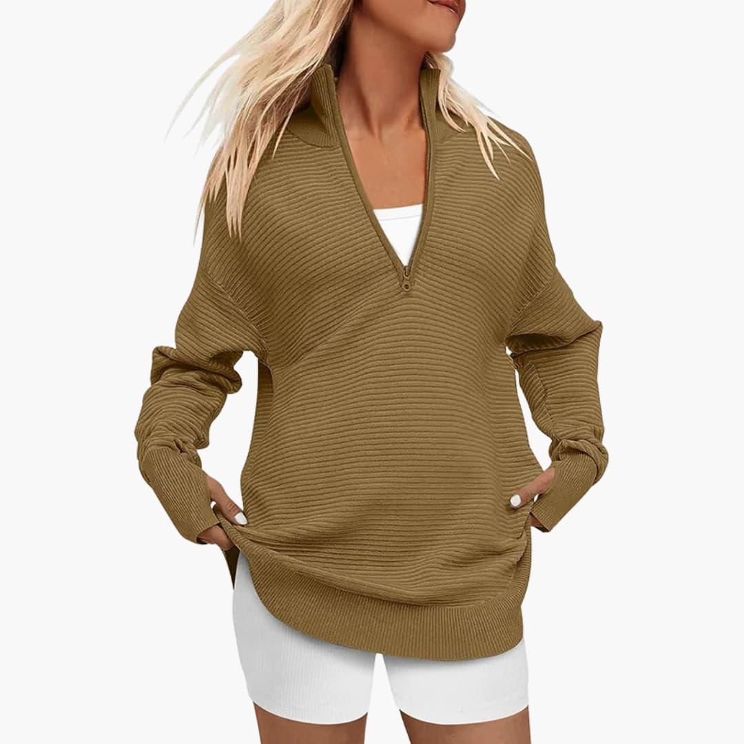 Bavane | Women's Oversized Pullover with Stand Collar and Zipper