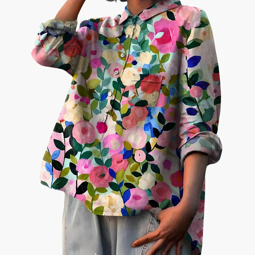 Bavane | Long-sleeve summer blouse with floral print for women