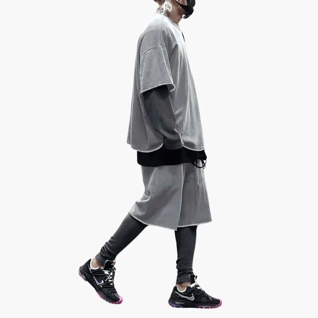Men's Summer Two-Piece Set with Drawstring Shorts and Oversized Shirt