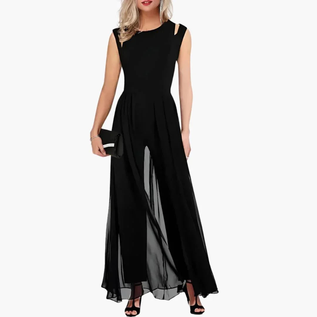 Bavane | Elegant Women's Evening Dress with Slit  Black Maxi Dress
