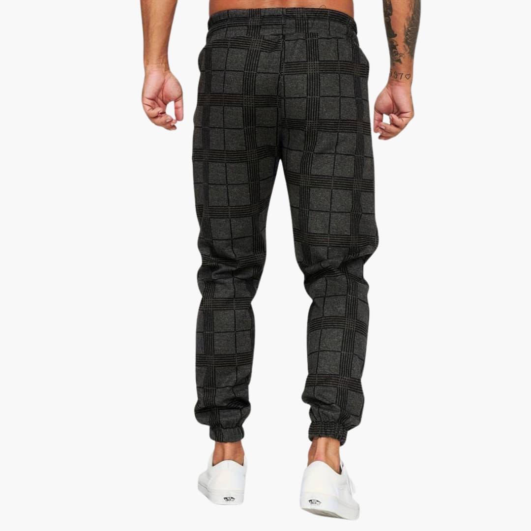 Men's pants with elastic waistband and checked surface