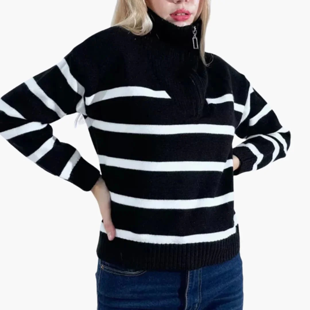 Bavane | Women's Knit Sweater with Zipper and High Collar