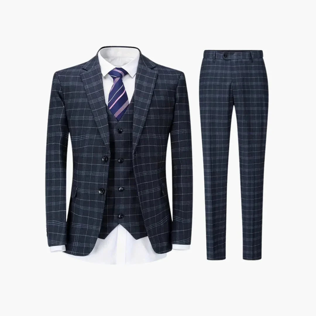 Bavane | Men's Three-Piece Suit with Check Pattern and Slim Pants