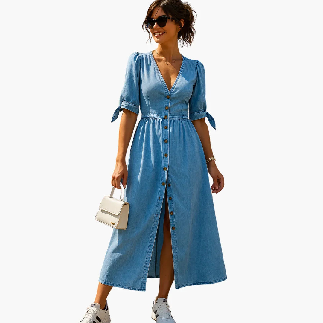 Midi Dress with Button Placket - Women's Fashion for Stylish Days
