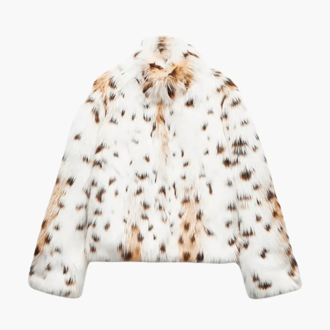 Women's Faux Fur Coat with Leopard Print  Chic & Warm