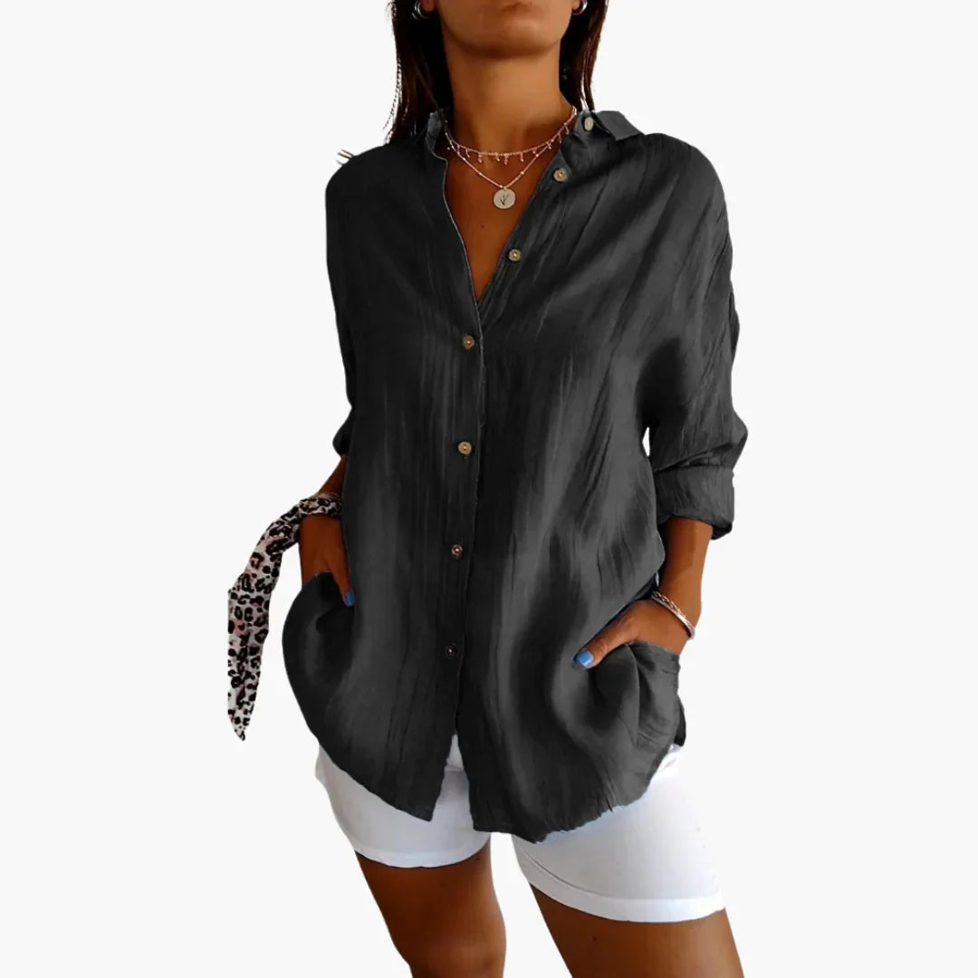 Bavane | Loose-Fitting Long Blouse for Women - Button Closure