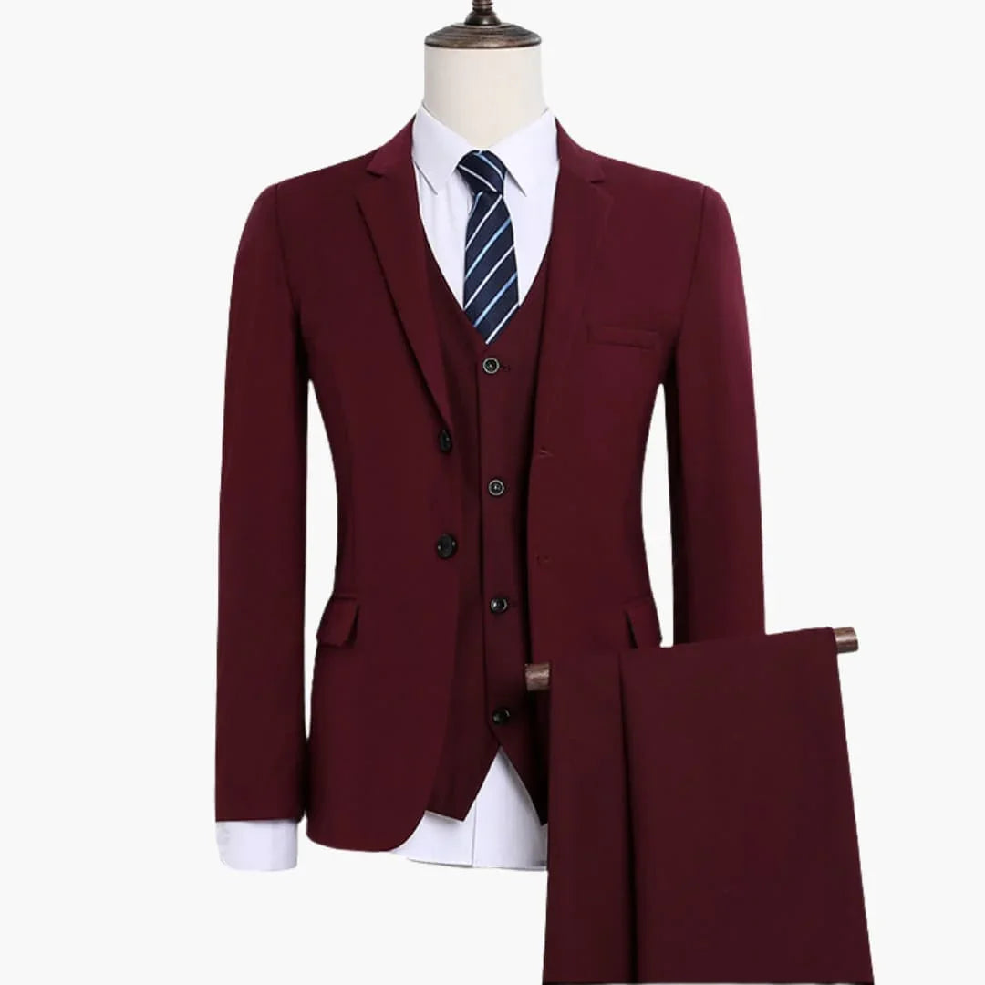 Men's Three-Piece Suit with Button Placket and Long Sleeves