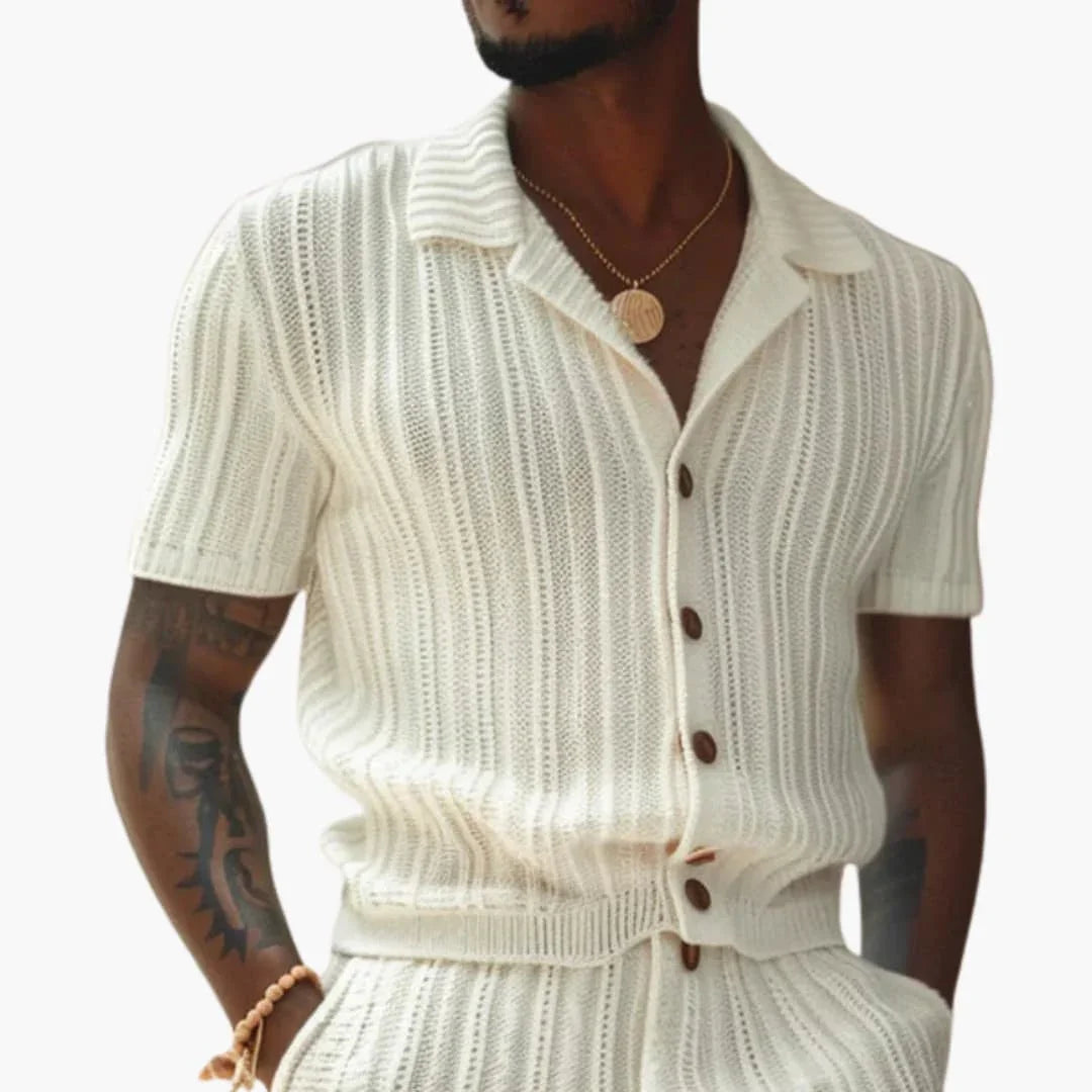Men's Summer Set of Knit with Polo Shirt and Shorts