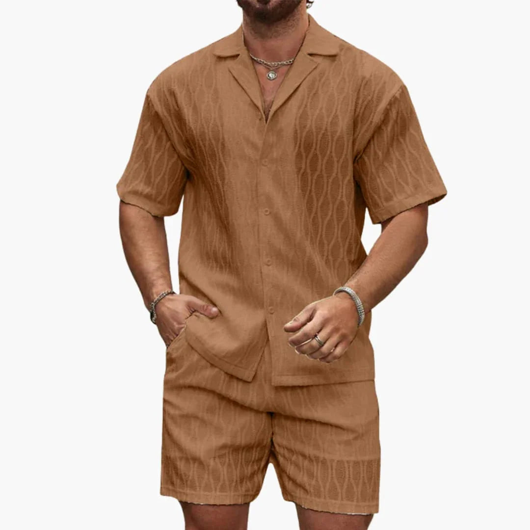 Men's Two-Piece Set Made of Lightweight Fabric with Shirt and Shorts