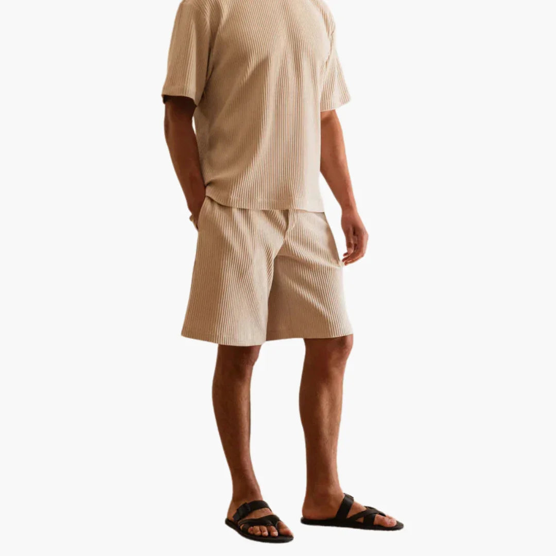 Bavane | Pleated Two-Piece with Short Sleeve Shirt - Men's Summer Set