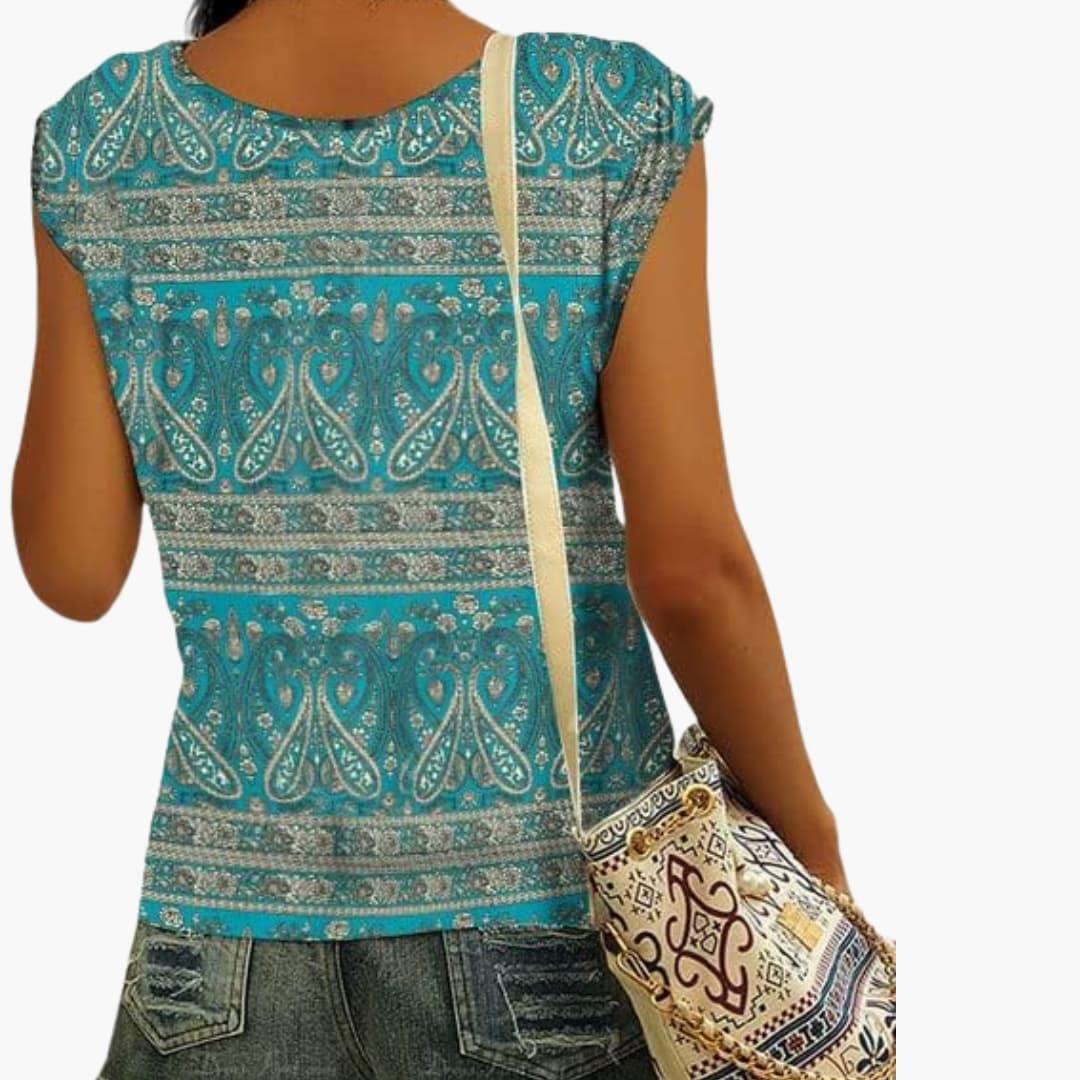 Womens V-Neck Shirt with Cap Sleeves for Summer