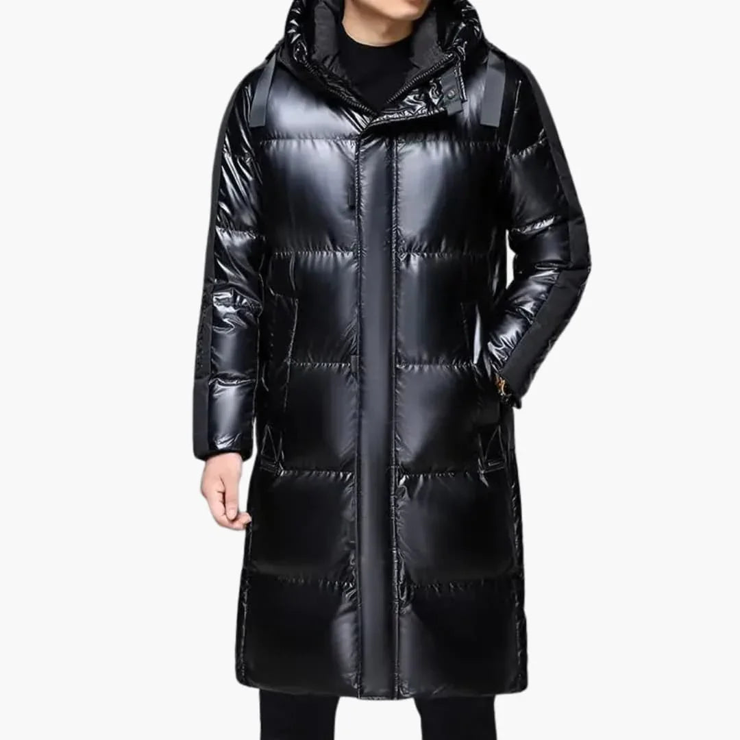 Bavane | Long Puffer Jacket for Men with Hood and Zipper