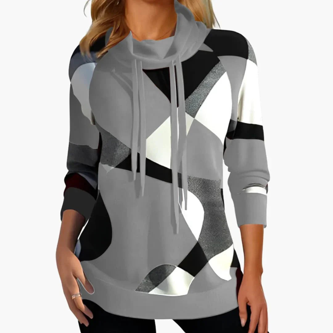 Women's Hoodie with Geometric Print, Drawstring, and Long Sleeves