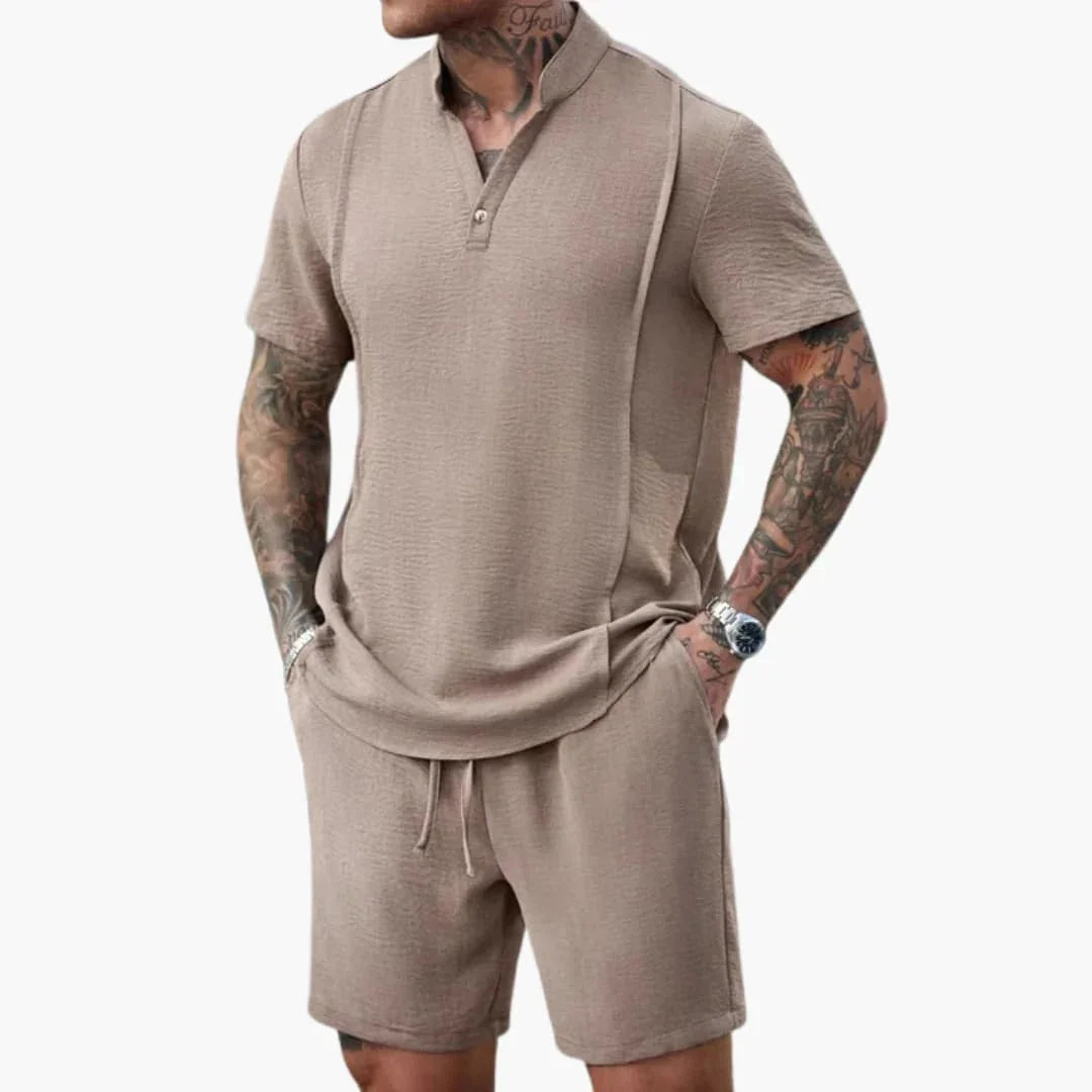 Men's Set with Henley Shirt and Shorts for Summer