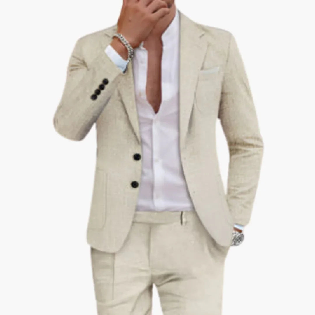 Men's Summer Suit Made of Cotton with Lapels and Pants