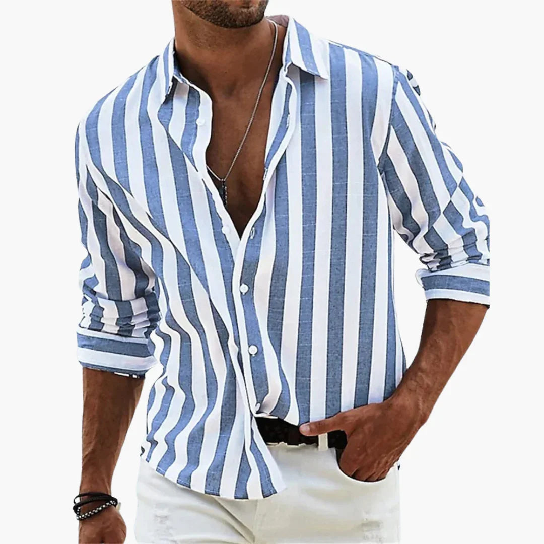 Striped Summer Shirt for Men  Lightweight Casual Shirt with Button Placket