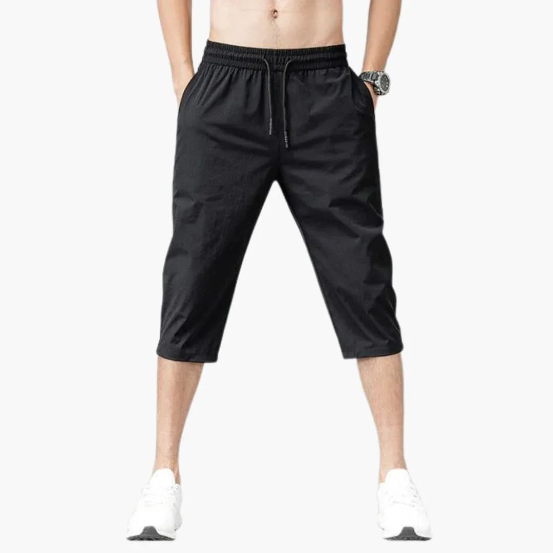 Men's Summer Three-Quarter Shorts with Drawstring and Straight Leg