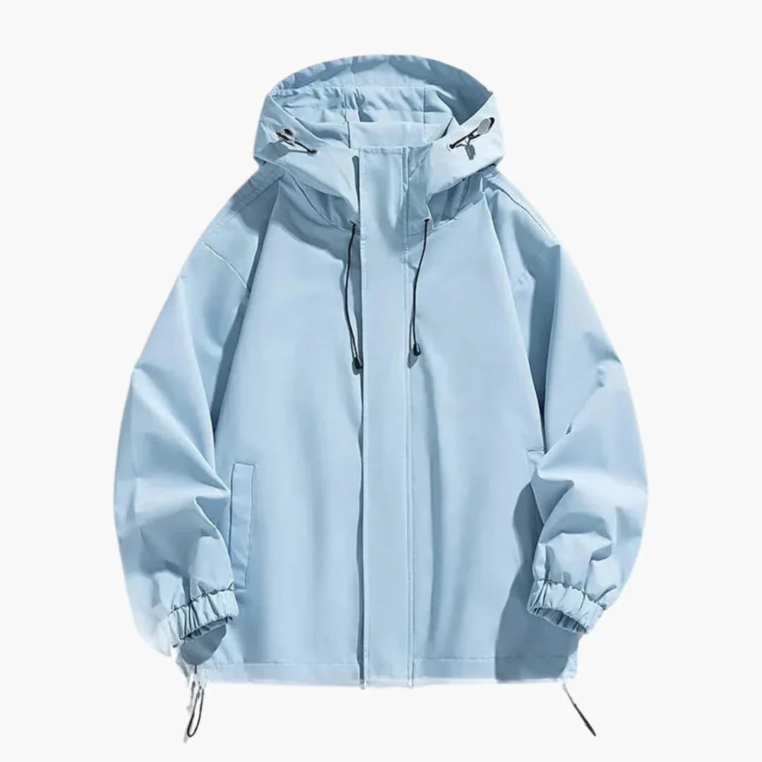 Men's Hooded Jacket with Zipper and Elastic Hem