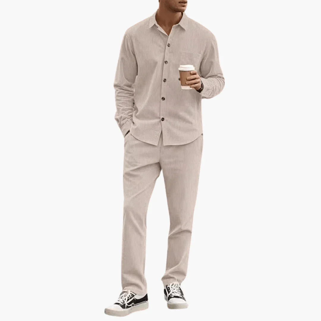 Bavane | Striped Men's Shirt & Pants Set - Casual Outfit for Men