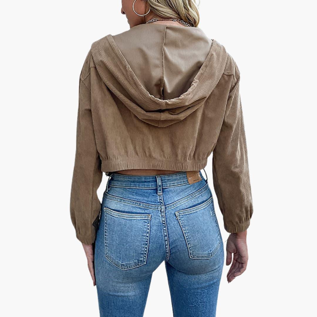 Women's Cord Jacket with Zipper and Pockets