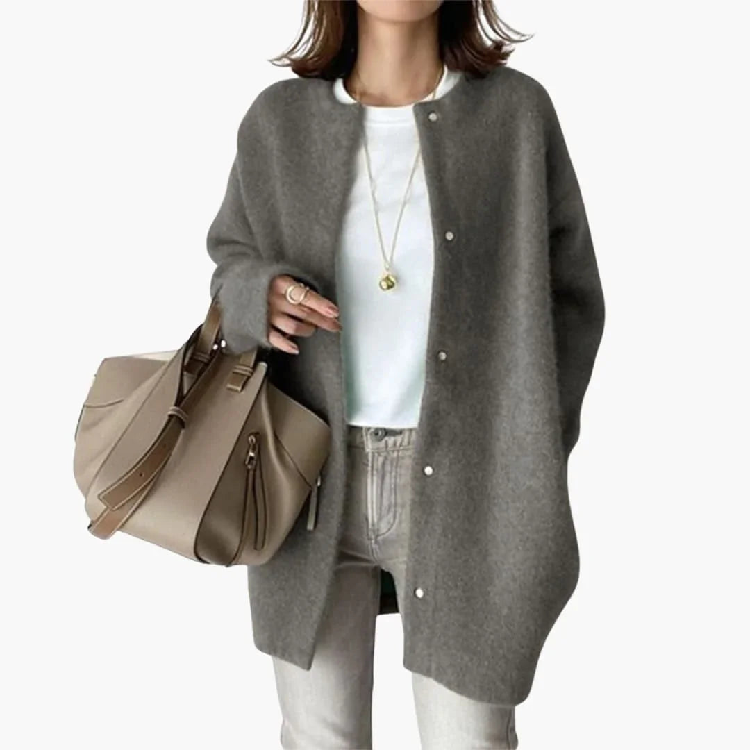 Women's Coat with Button Closure and Straight Hem