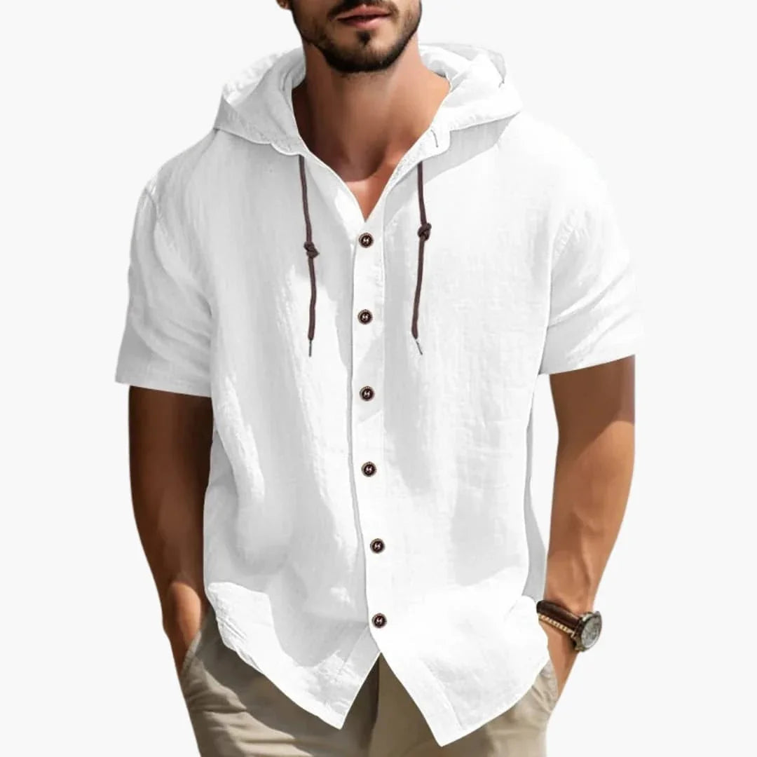 Bavane | Men's Hooded Summer Shirt with Short Sleeves and Button Placket