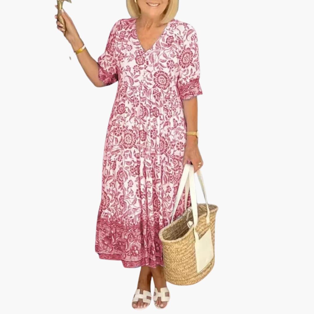 Boho Dress for Women - Floral Dress with V-Neck for Summer