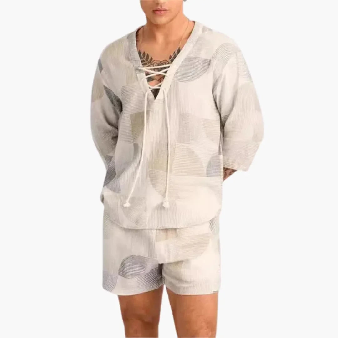 Bavane | Men's Summer Set with Lace Neckline and Shorts
