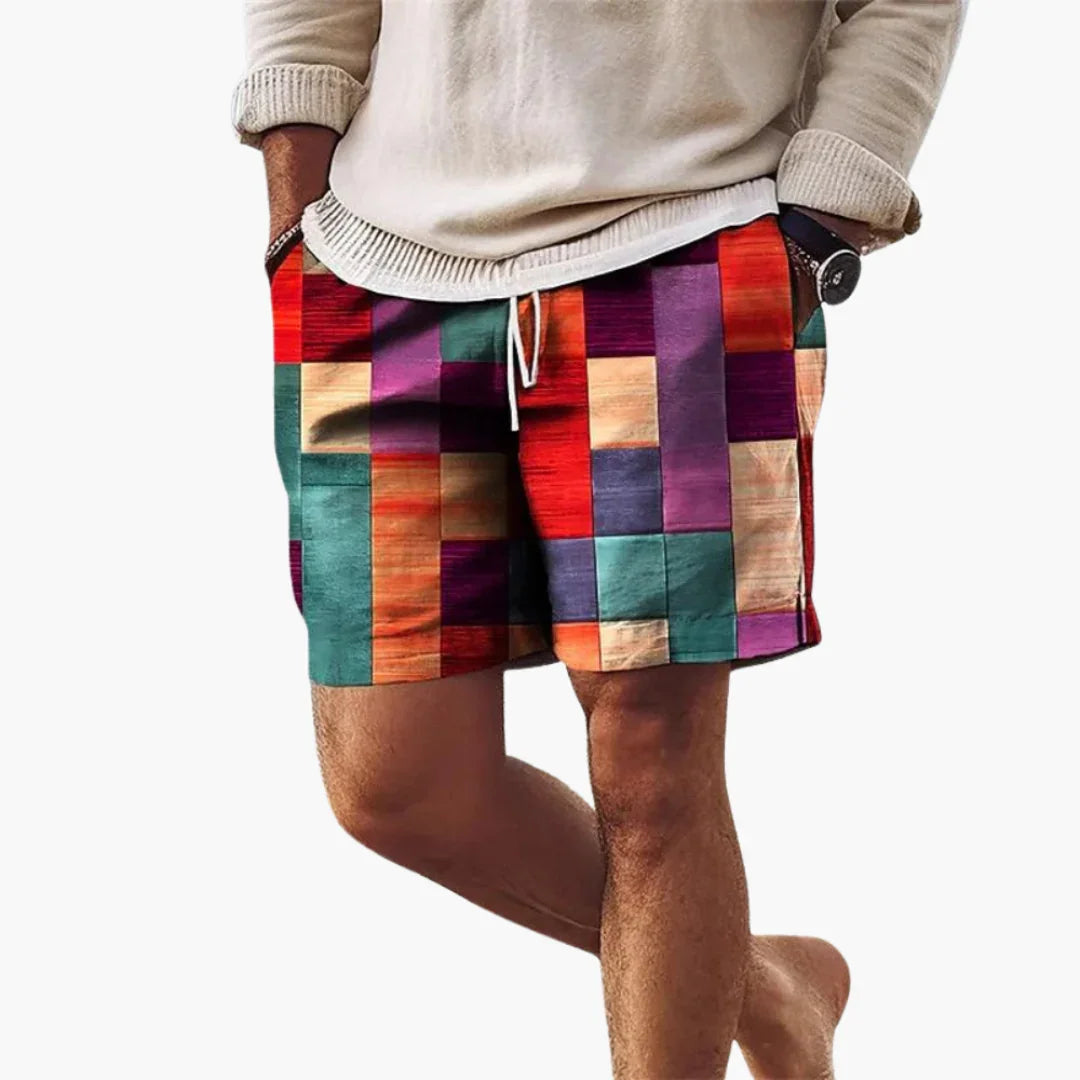 Bavane | Men's Swim Shorts with Elastic Waistband and Multicolored Block Pattern