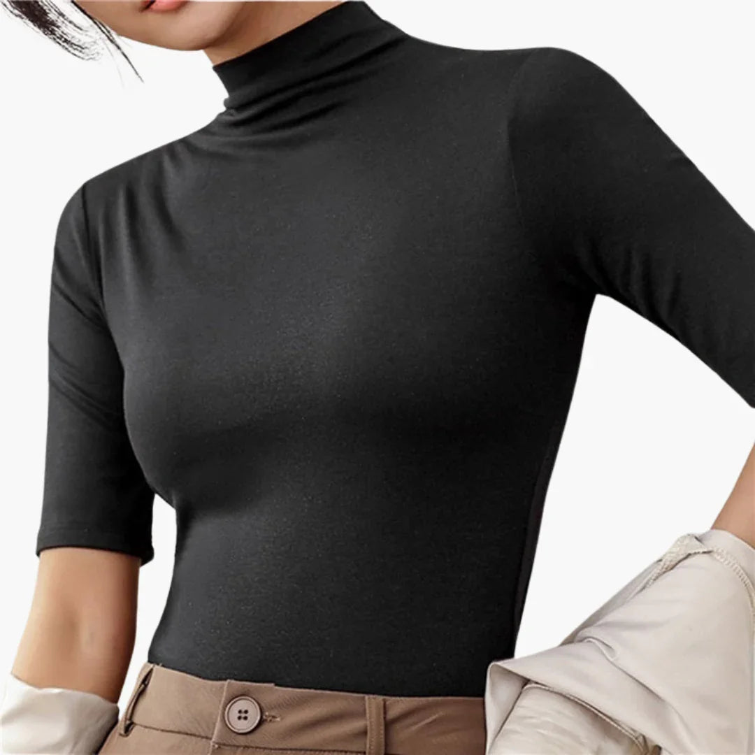 Women's Turtleneck Sweater with Half Sleeves and Seamless Design