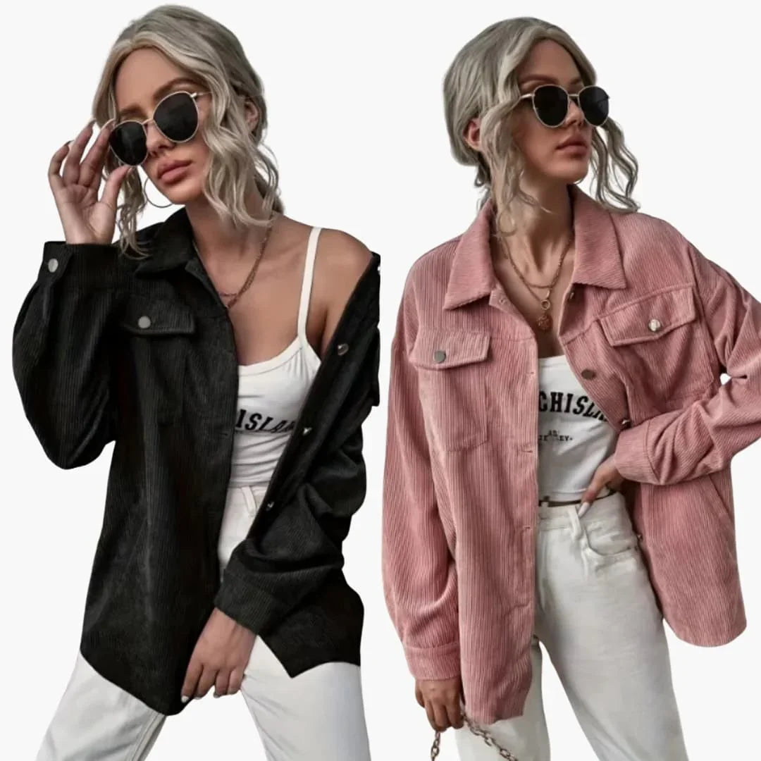 Women's Cord Jacket with Collar and Front Pockets